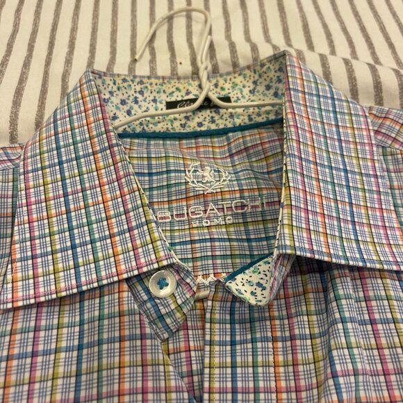 Bugatchi Men's Shirt Medium RN 99428 CA 06064 Cotton Embroidery Long Sleeve - Picture 3 of 5